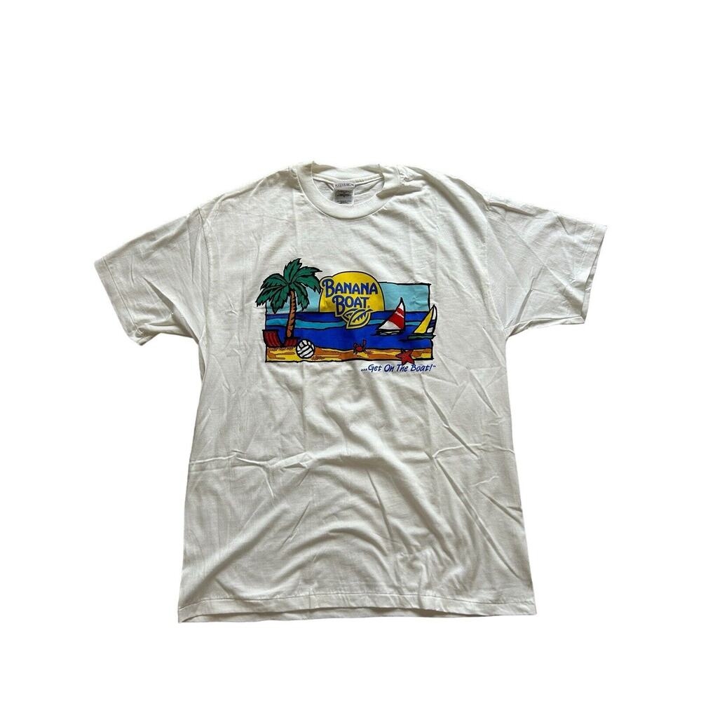 🌞Vintage 90s Banana Boat Sun Protection Double Sided Single Stitch T Shirt XL